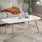 Modern Rectangle White Top Coffee Table with Brown Wood Trestle Base and Glossy Finish